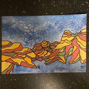 Unframed Original Art Watercolour & Gel Pen Waterscape of Islands & Ocean